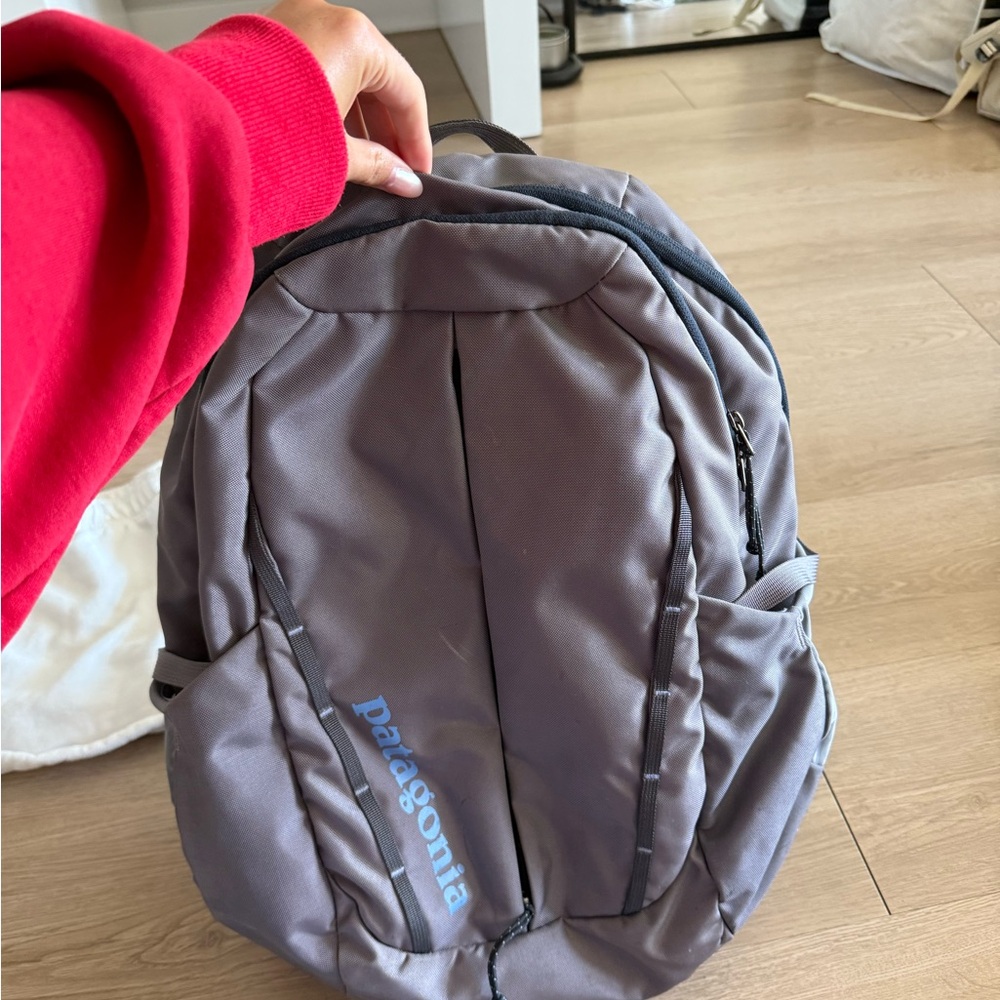 Patagonia Gray Backpack with Blue Logo